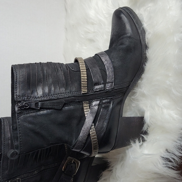 MJUS Black Leather Buckle Block Heel Boot Size 41/10 - Picture 4 of 10